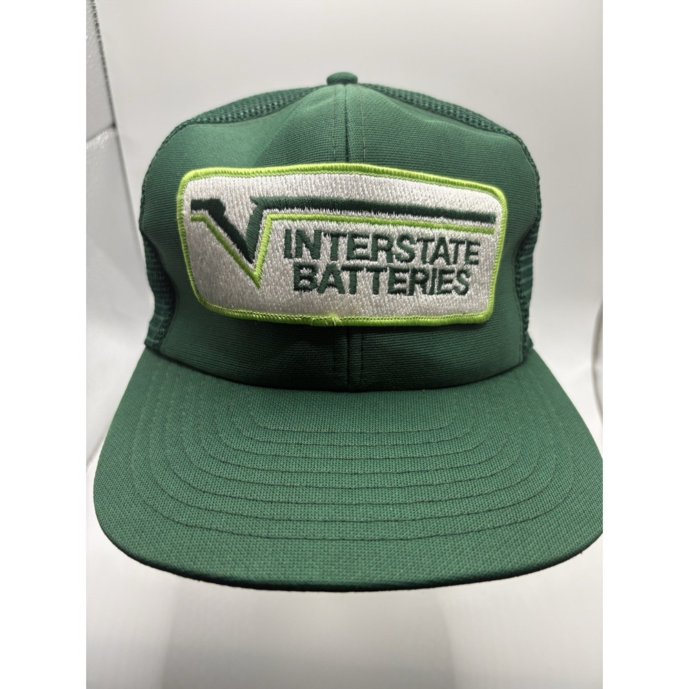 Vintage Interstate Batteries Trucker Hat Mesh Snapback Green USA Taiwan